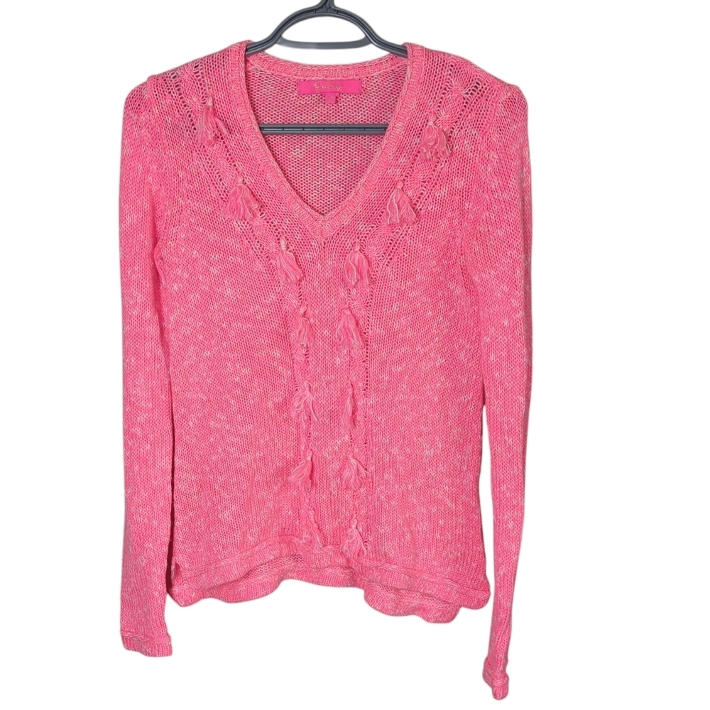 Lilly Pulitzer Kovette Sweater Coral Sands‎ Marl Pullover Tassels Size XS